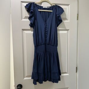 Ramy Brook Elegant Navy Blue Ruffle Dress medium